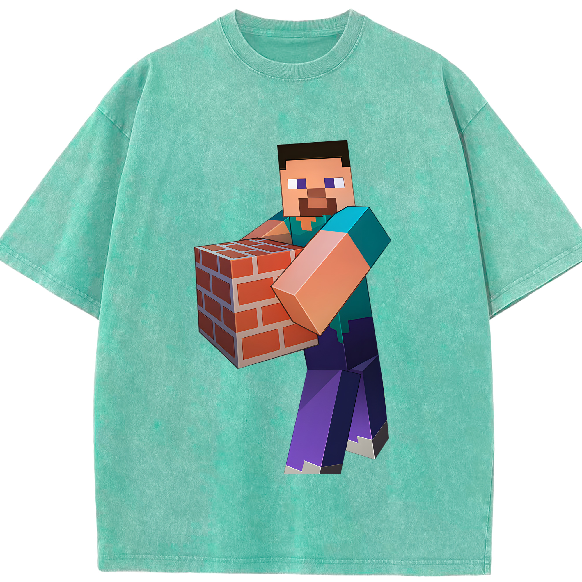 （画像用） マインクラフト ブロックの世界 Minecraft MC Block world 綿100% ヴィンテージ風 半袖Tシャツ（フロントプリント）